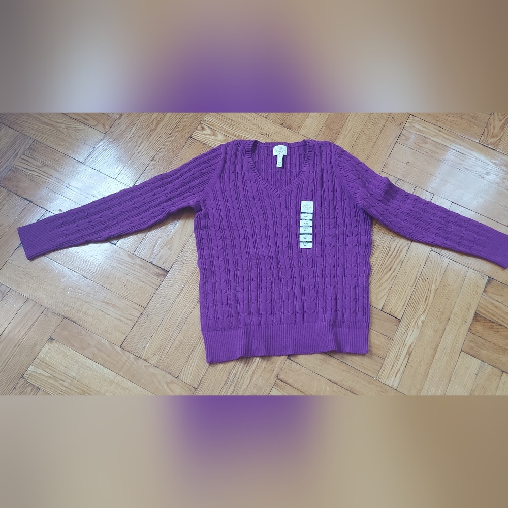 St. John's Bay Purple Cable Knit V-Neck Sweater  XXL NWT